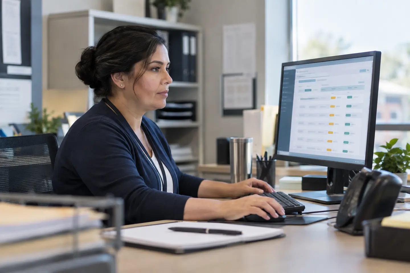 Municipal court clerk reviewing a digital citation workflow at a workstation